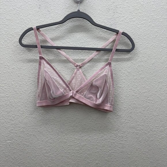 Victorias Secret Star Mesh Pink Velvet Adjustable Strap Bra Bralette Women Large - Picture 1 of 5